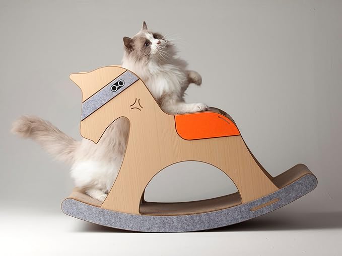 Rocking Horse Cat Tree - Vintage 3-in-1 Scratcher, Lounger, and Play Toy with Nostalgic Wooden Design, Cute and Multi-Functional Cat Furniture