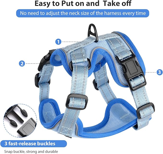 Rttochfy Cat Harness and Leash Set, Adjustable and Reflective Cat Vest, Escape Proof Kitten Harness, Easy to Put on with 3 Buckles for Cats Walking and Traveling (Blue, M)
