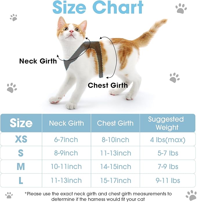 Cat Vest Harness and Leash Set for Walking Escape Proof, Adjustable Kitten Harness Breathable Mesh with Reflective Strips Harness for Kitty Puppy Bunny (Blue, S)