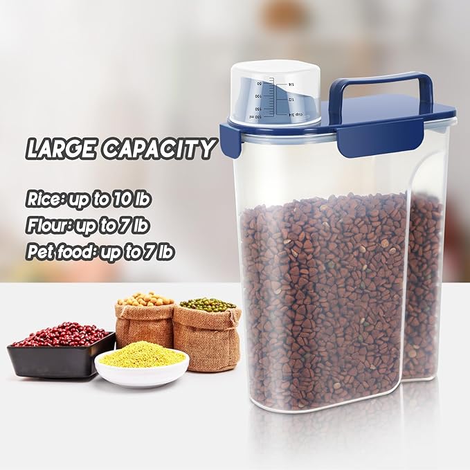 5Lbs Airtight Dog Food Container,Cat Storage Bin, Pet Dispenser BPA-FreeTranslucent Body Upgraded large nozzle for Small Animal Kibble, Bird Bird Seed,Oatmeal,Rice,flour,brown sugart-Royal Blue