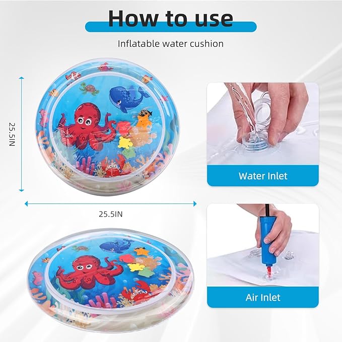 Interactive Sensory Water Play Mat for Cats & Kids - 2024 Cool Comfort Inflatable Tummy Time Mat with Thickened Water Sensor Technology (Round)