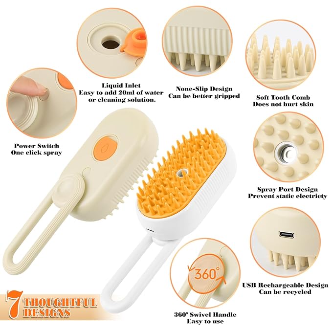 2PCS 3-in-1 Silicone Steamer Brush for Grooming Cats, Dogs and Other Pets - Deshedding and Detangling Long & Matted Fur