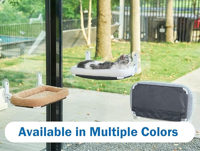 Foldable Cat Hammock for Window - Cordless, Embeded Machine Washable Bed, Robust Metal Frame - Cat Window Perch for Large Cats and Kittens (White Bolster Bed, Medium)