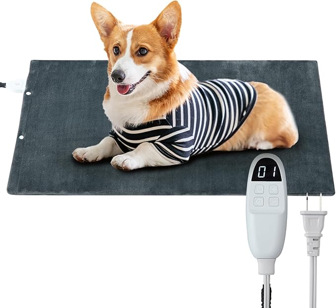 CAROMIO Pet Heating Pad, Faster Heating Electric Pads with Chew Resistant Cord Cat Heated Bed Pad, 6 Adjustable Temperature & 5 Timer Indoor Warming Heated Mat Safe for Dogs Cats- 28 x 16 Inch