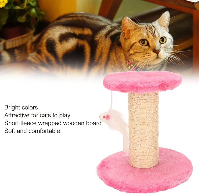 Cat Scratching Post, Grinding Claws 2 Layers Soft Plush Cat Tree Stable for Indoor (Pink)