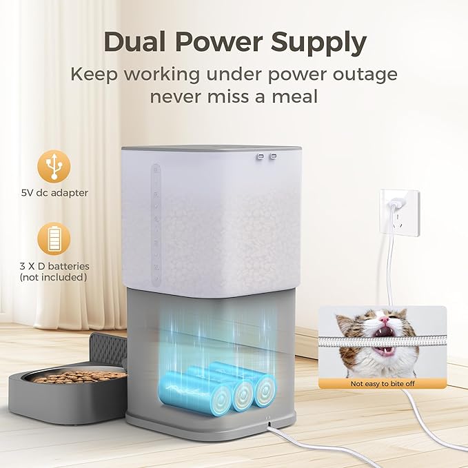 Automatic Cat Feeder, WiFi Cat Food Dispenser with APP Control for 2 Cats & Dogs, 6L Elevated Timed Cat Feeder Programmable 1-10 Meals,10s Meal Call,Dual Power Supply, 2 Stainless Bowls