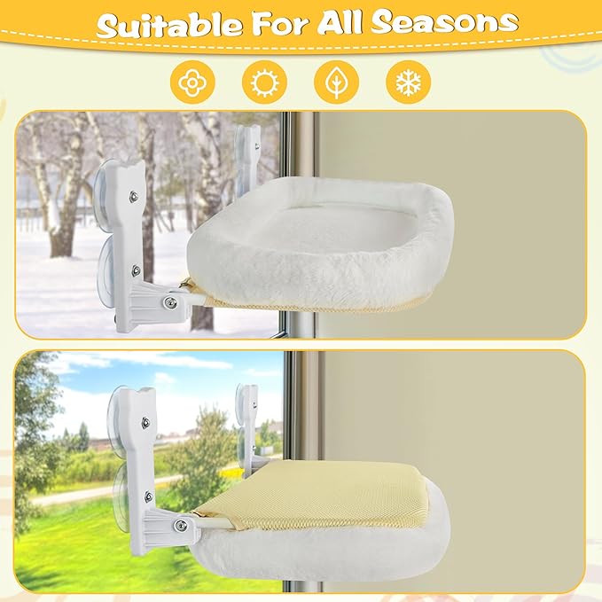 Cat Window Perch, Cat Bed Window Cushion, Soft and Comfortable Cat Window Hammock for All Seasons, Simple Install and Easy Clean Upgraded Suction Cups Hold up to 40lbs