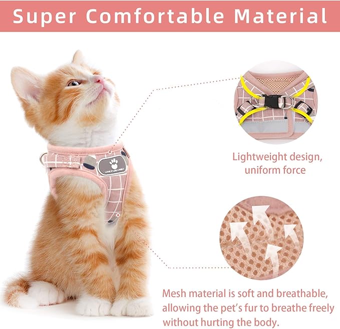 Cat Vest Harness and Small Dog Vest Harness for Walking, All Weather Mesh Harness, Cat Vest Harness with Reflective Strap, Step in Adjustable Harness for Small Cats (Pink-Pattern, S)