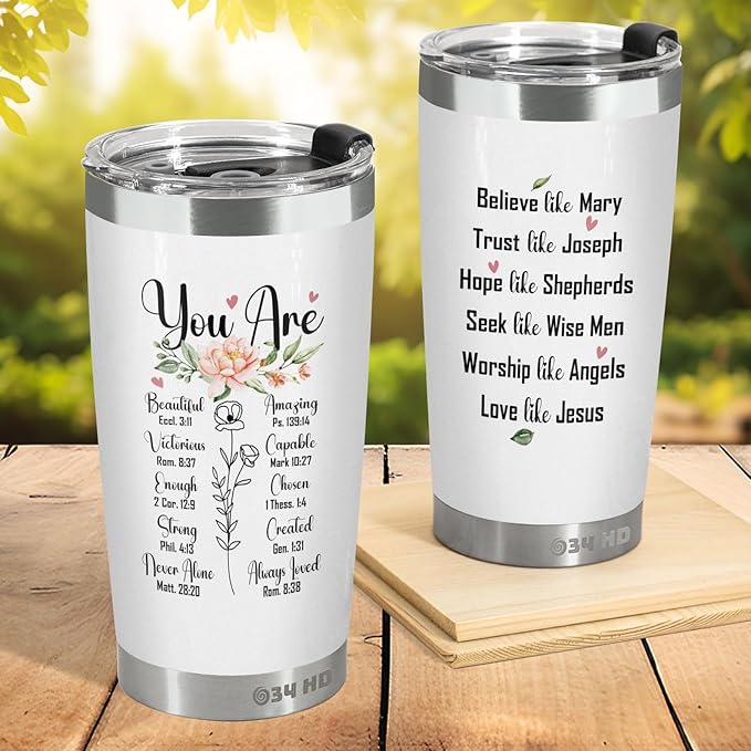 34HD Inspirational Religious Gifts for Women, Christian Tumbler with Lid 20 oz Stainless Steel, God Say You Are Cup, Birthday Mothers Day Gifts for Mom Grandma Sister Aunt Friend