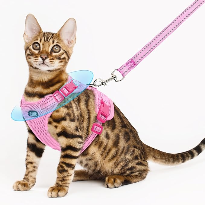 Supet Cat Harness and Leash for Walking Escape Proof, Adjustable Harness for Cats, Easy Control Small Cat Harness for Medium Large Kitten Pink