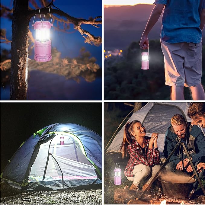 2-Pack LED Pink Camping Lanterns, Portable Camping Lights, Outdoor Handled Lamps, Essential Emergency Lights for Power Outages, Hiking, Hurricane