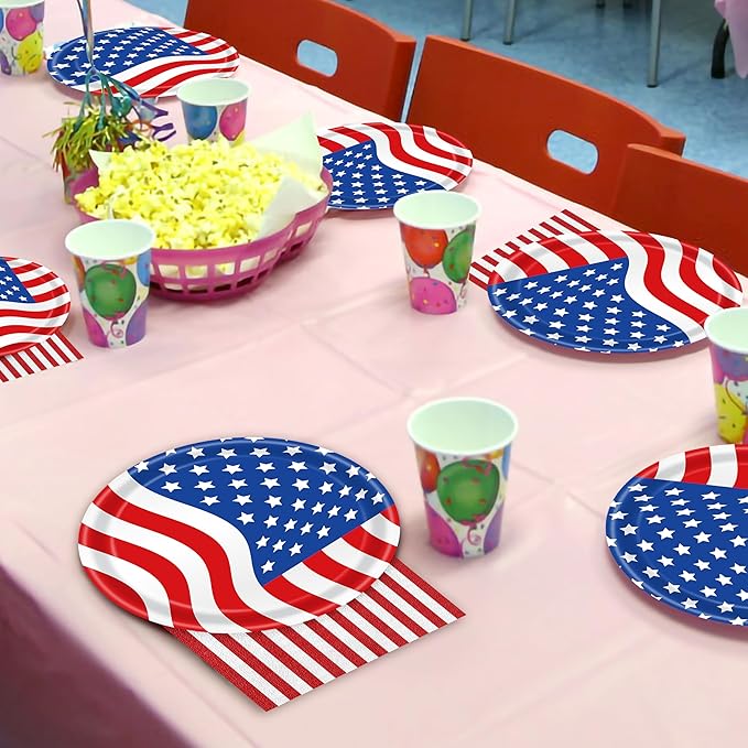 96 Pcs Patriotic Decoration 4th of July Party Plates Napkins Forks Supplies Tableware Set Disposable Paper American Flag Theme Independence Day Favors, Serves 24 Guests