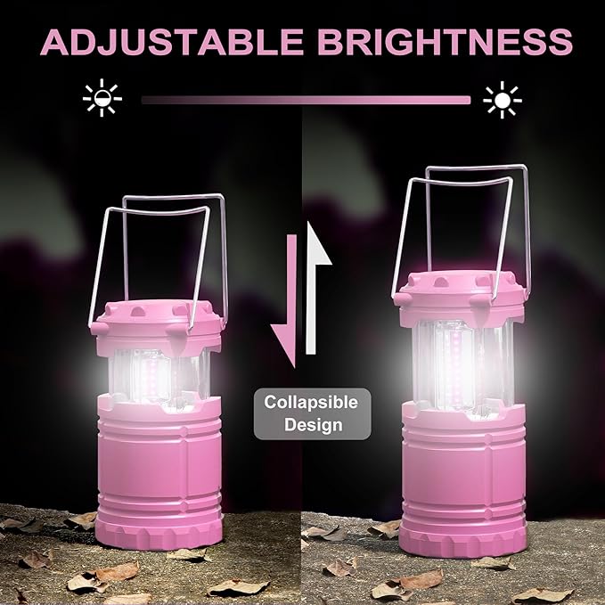 4-Pack LED Pink Camping Lanterns, Portable Camping Lights, Outdoor Handled Lamps, Essential Emergency Lights for Power Outages, Hiking, Hurricane