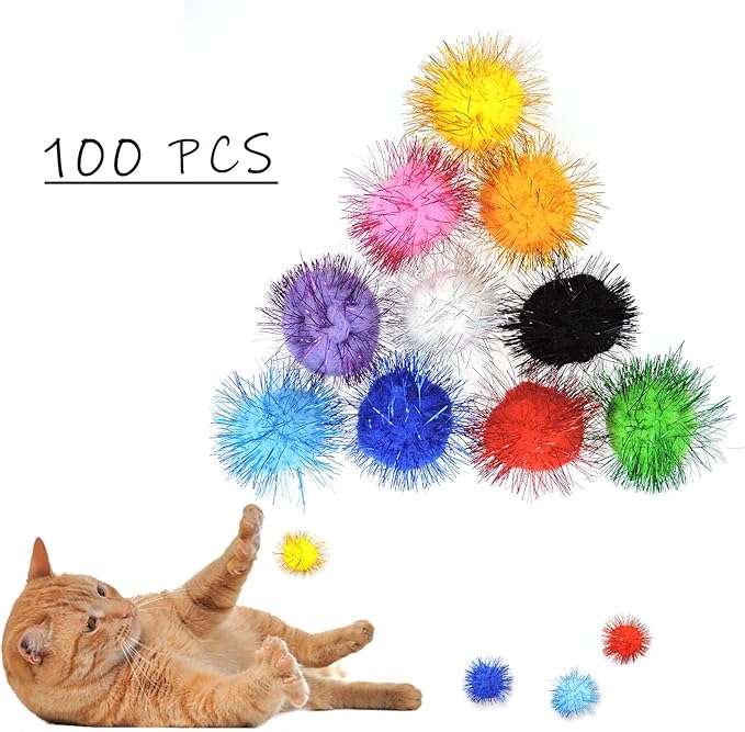 Andiker Cat Crinkle Balls, 2.36 Inches Colorful Cat Balls Chew and Chase Cat Mylar Crinkle Balls Lightweight Cat Toys for Indoor Cats Kitten to Keep Fit and Active (100pc)