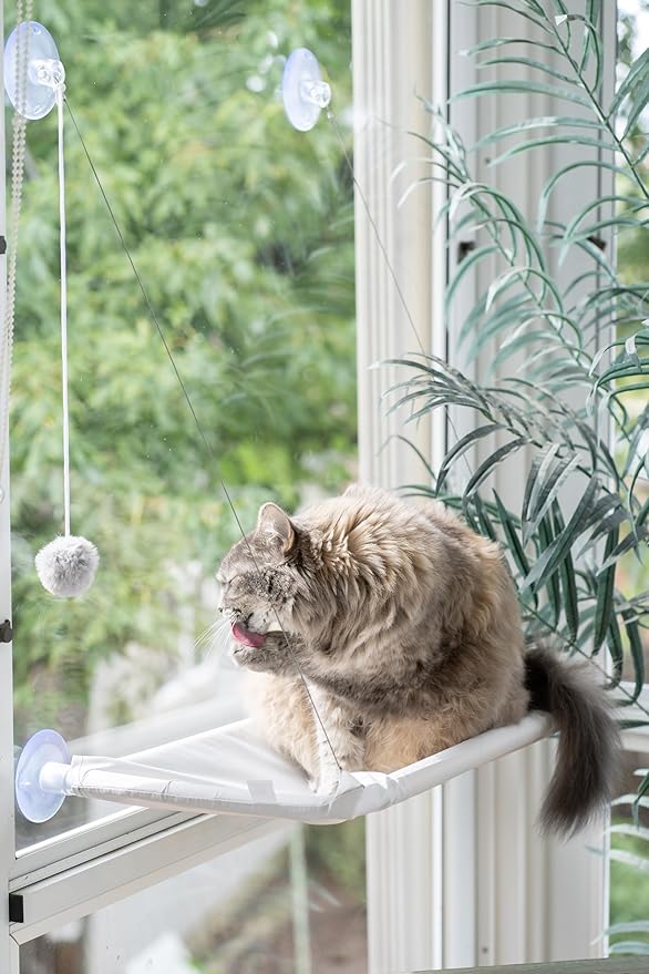 Cat Window Perch | Gray Cat Window Hammock | Cat Window Seat Enrichment Toy | Cat Bed | Cat Window Perch for Large Cats with Heavy Duty Suction Cups | Window Hammock for Cats Inside