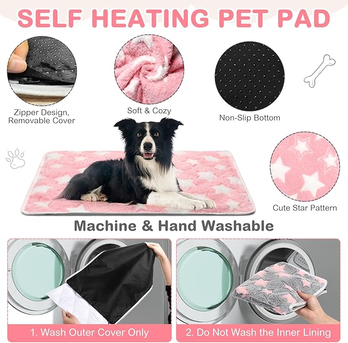4 Pack Self Heating Cat Bed Cat Self Warming Pad with Removable Cover Extra Warm Thermal Pet Pad Washable Pet Crate Mat Anti Slip Kennel Pad for Indoor Outdoor Pets(Star,24 x 35 Inches)