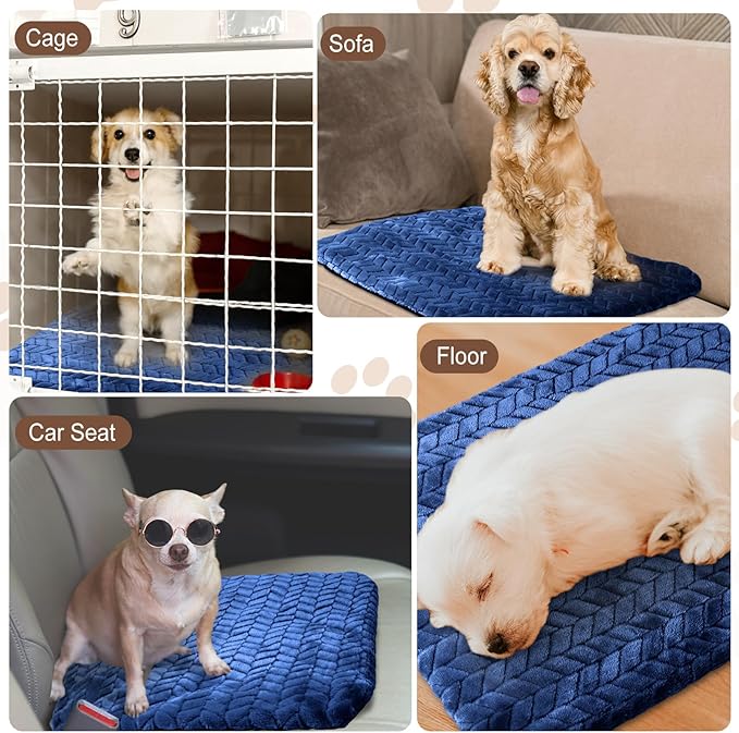 4 Pack Self Heating Cat Pad Self Warming Cat Mat Non Slip Warm Dog Bed Pad Mat Washable Pet Kennel Pad Crate Bed Mat Removable Cover Cat Blanket for Indoor Outdoor(Navy Blue,16 x 20 Inch)