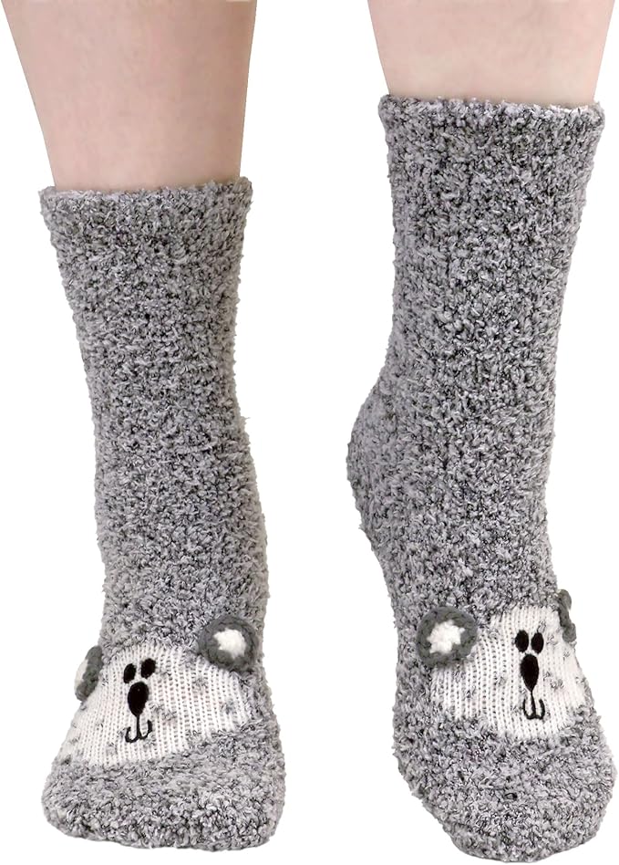 BambooMN Super Soft Warm Cute Women's Animal Non-Slip Fuzzy Fluffy Crew Winter Home Socks