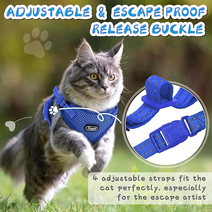 Supet Cat Harness and Leash Set for Small to Large Cats Adjustable Cat Vest Harness with Reflective Trim Universal Cat Leash and Harness for Cats/Puppies