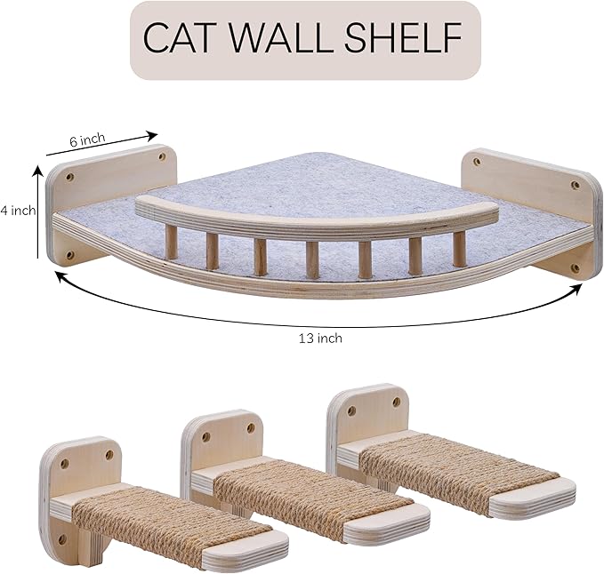 UNTITLDW Cat Wall Shelves with 3 Sisal Rope Cat Wall Steps - Cat Corner Shelf Wall Mounted - Cat Wall Furniture & Cat Shelves for Wall Support 60lbs