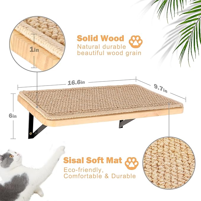 Cat Wall Furniture Set, 2PCS Cat Shelves & 2PCS 4 Steps Cat Wall Shelves Stairs Tower Cat Climbing Shelves Scratching Perches for Climbing Sleeping, Playing
