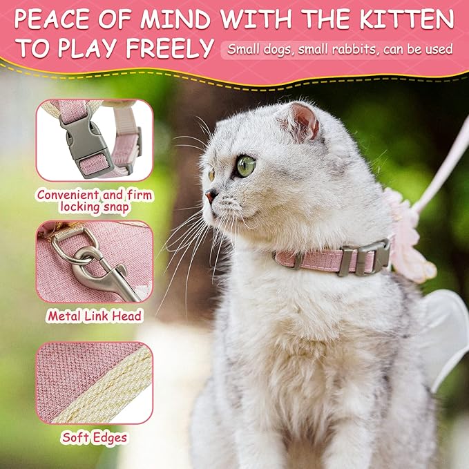 cat Harness and Leash Set Escape Proof Travel cat Harness for Small cat and Large cat Yellow Color Junsirs