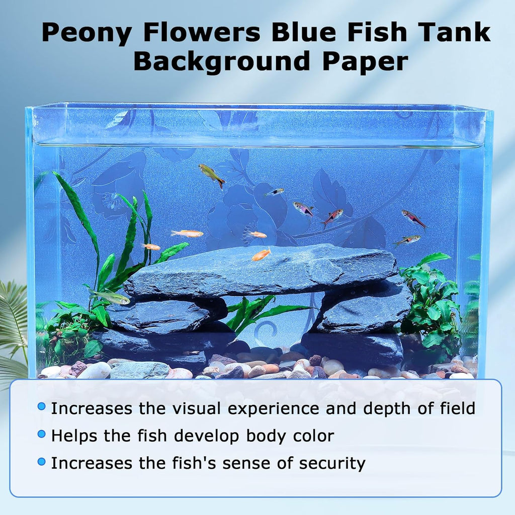Aquarium Background Paper, Blue Fish Tank Backdrop Wallpaper Electrostatic Adhesive, No Glue, Easy to Install, Reusable (11.8" H × 27.5" L, Translucent)