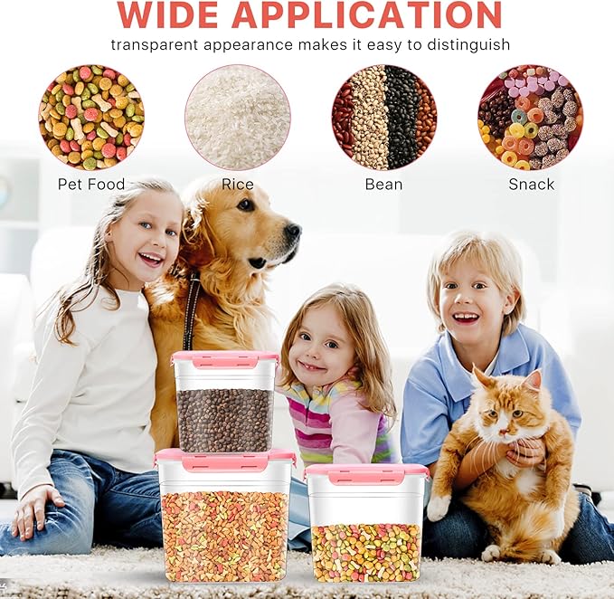 3 Pieces Animal Food Storage Containers, Plastic Dog Food Storage Container with Spoon, 4 Seal Buckles Pet Food Storage Containers for Dog Cat Treats(3.8 L+ 2.3L +1.2L)