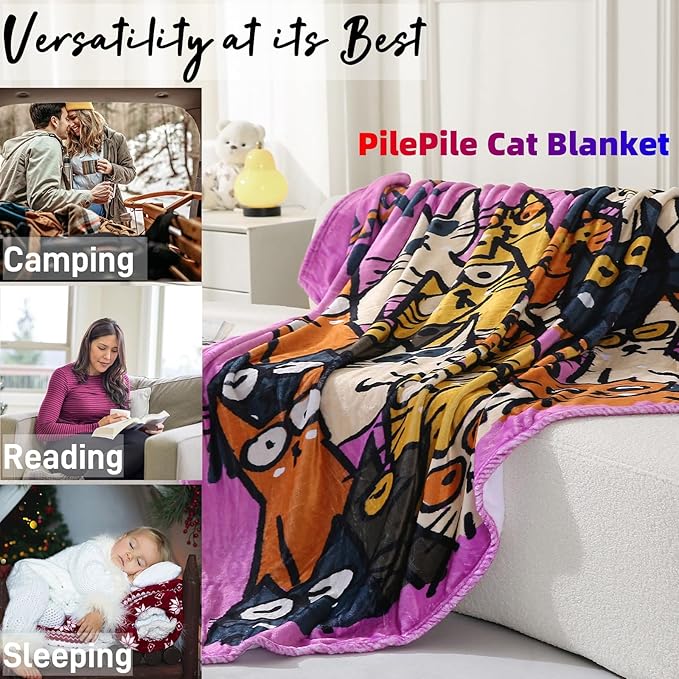 2025 Best Gift Cat Original Designer Throw Blanket, Warm Soft Cute Cat Lover Gifts for Women, Cat Mom Gifts for Cat Lovers, Funny Cat Themed Gifts Blanket for Kids, Birthday Christmas, Purple