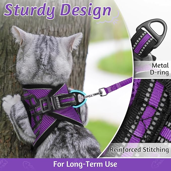 rabbitgoo Cat Harness and Leash Set for Walking Escape Proof, Adjustable Soft Kittens Vest with Reflective Strip for Cats, Comfortable Outdoor Vest, Purple, S