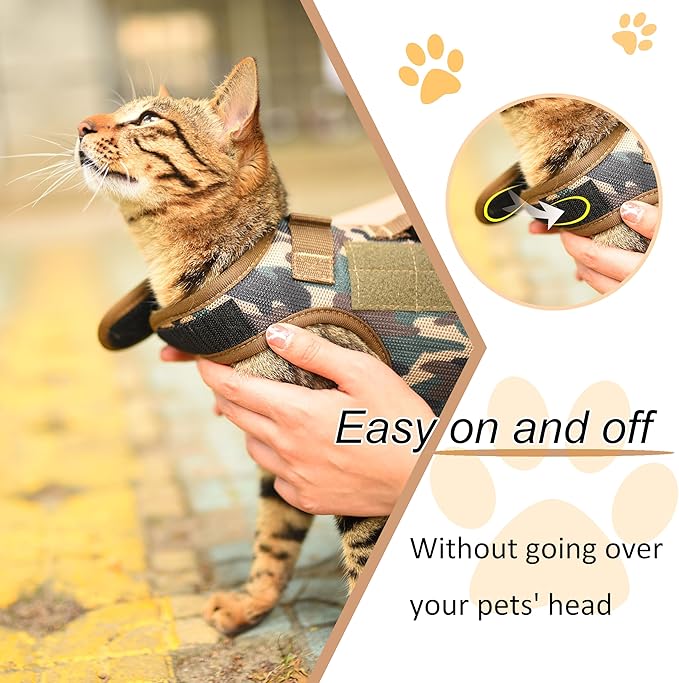 Tactical Kitty Harness and Leash for Walking Escape Proof Breathable Mesh Fabric, Jungle Camo, X-Small, Adjustable Cat Walking Jackets, Padded Stylish Cat Vest