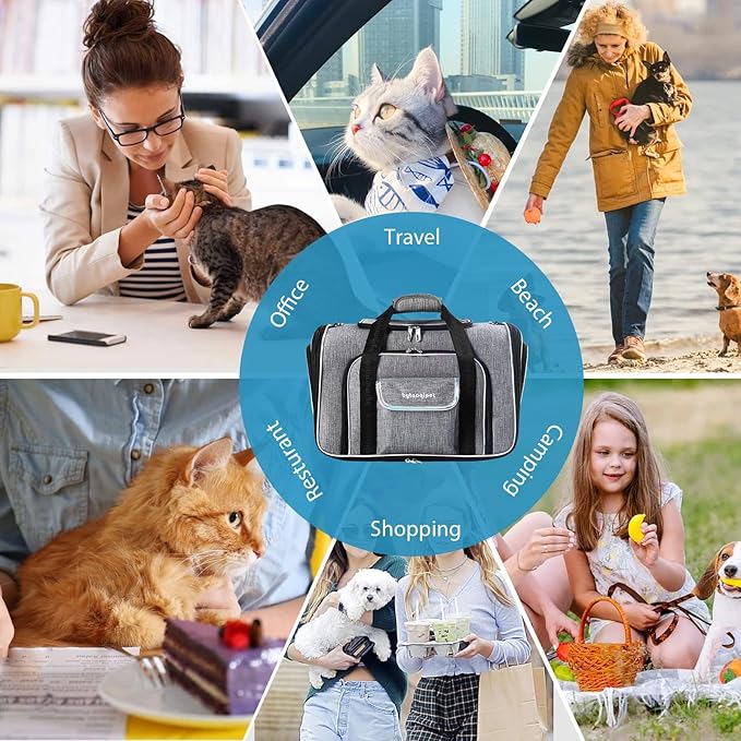 4 Sides Expandable Cat Travel Bag Airline Approved Collapsible Cat Soft-Sided Carriersexpandable pet Carrier，Folding Soft Sided Transport Tote Bag for Kittens,Dog & Small Animals、Removable Fleece Pad