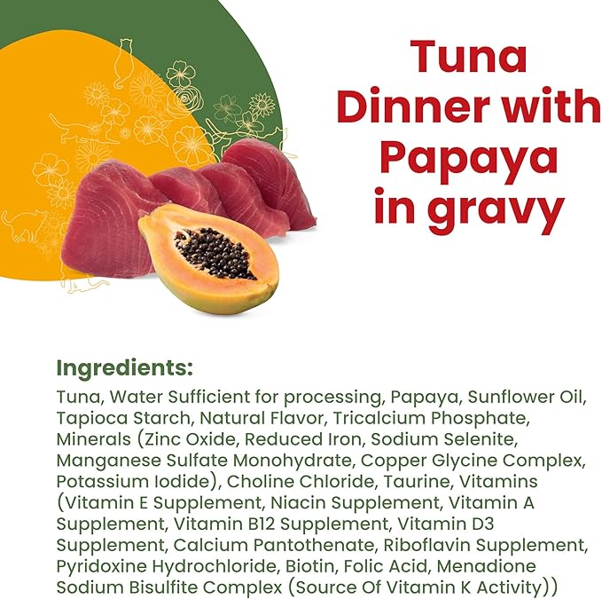 almo nature HQS La Cucina Tuna with Papaya in Gravy, Grain Free, Additive Free, Adult Cat Wet Food, Shredded, Pouches, 24 x 55g/1,94 oz