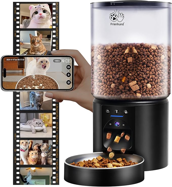Automatic Cat Feeder with 2K HD Camera: 5G WiFi Automatic Dog Feeder with Sealed Outlet, 5L Large Cat Food Storage Container with Freshness for Multiple Pets,Detachable for Easy Clean-21 Cup