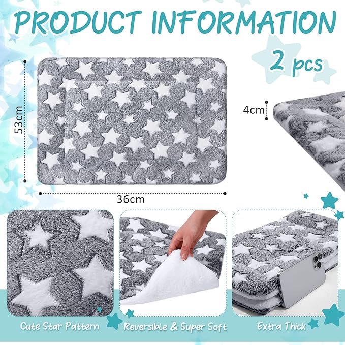 2 Pack Self Warming Cat Mat Self Heating Cat Pad Cat Bed Reversible Machine Washable Reflects Body Heat Warm Thermal Pet Pad Crate Blanket for Feral and Indoor Cat (Star,21" X 14")