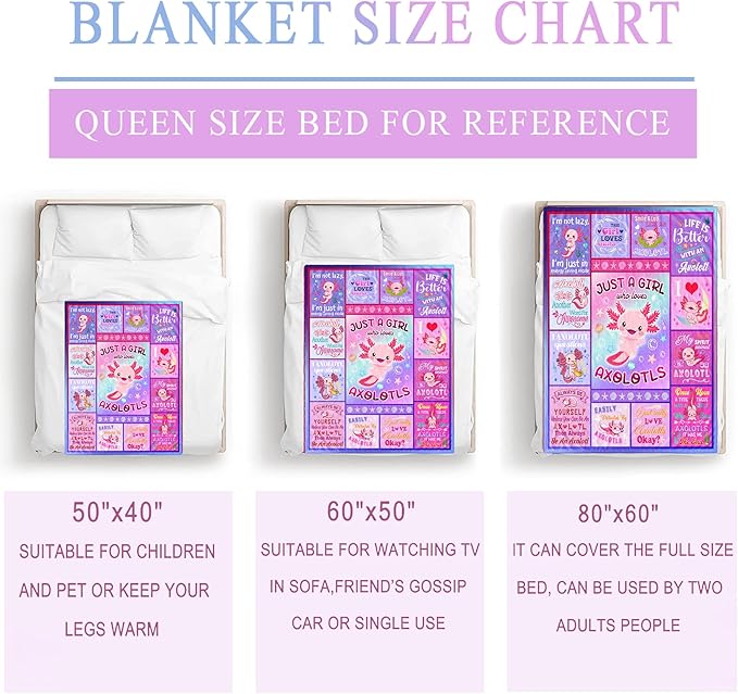 Axolotl Blanket for Girls, Just A Girl Who Loves Axolotl, Birthday Gifts Decor Throw Blanket 50" x 40"