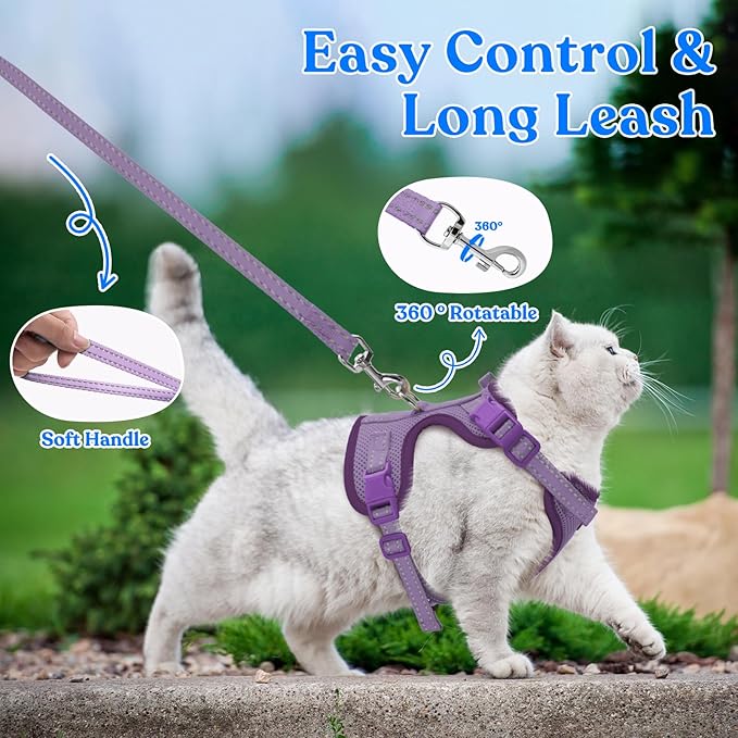 Supet Cat Harness and Leash for Walking Escape Proof, Adjustable Harness for Cats, Easy Control Small Cat Harness for Medium Large Kitten Purple M