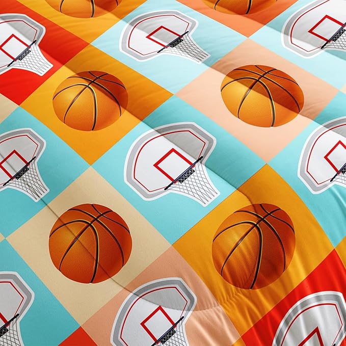 Basketball Comforter Kids Bedding Twin Size,Sports Style Basketball Printing Bedding Set for Teens Boys Bedroom Decor,Ball Sports Games Comforter Set Soft Kids Bedding with 2 Pillowcases.