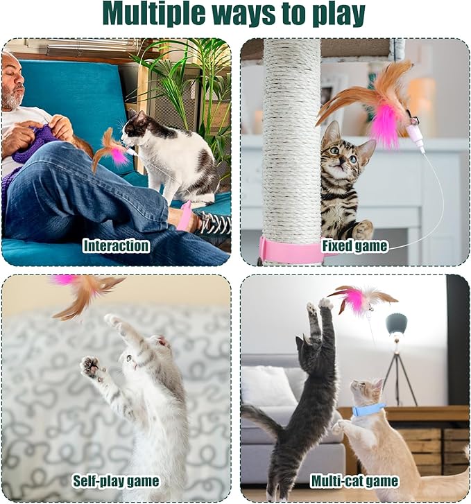 2pcs Silicone Collar Cat Toys & 3pcs Cat Teasing Wands, Adjustable Cat Wand Toy Cat Feather Toys Catnip Chew Toys Silvervine Sticks Interactive Cat Teaser Toys for Indoor Cat Kitten Exercise