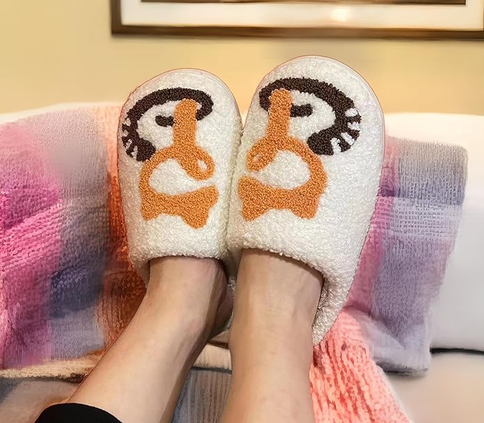 Animal Pattern Slippers - Hello Cat, Bear, Moose & Love Designs - Comfy Memory Foam Plush Cloud Slippers for Couples & Indoor Home