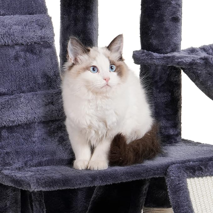 Heybly Cat Tree, Cat Tower for Indoor Cats,Multi-Level Cat Furniture Condo for Cats with Padded Plush Perch, Cozy Basket and Scratching Board Smoky Gray HCT014G
