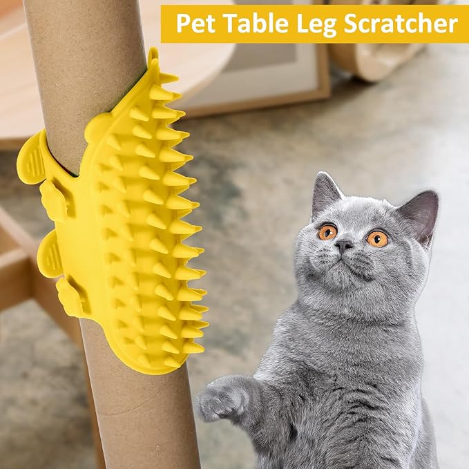 2PCS Cat Self Groomer Brush, Adjustable Cat Face Scratcher Silicone Cat Combs Cat Massager for Climbing Frames Table Legs Long and Short-Haired Kitten Cats(Yellow)