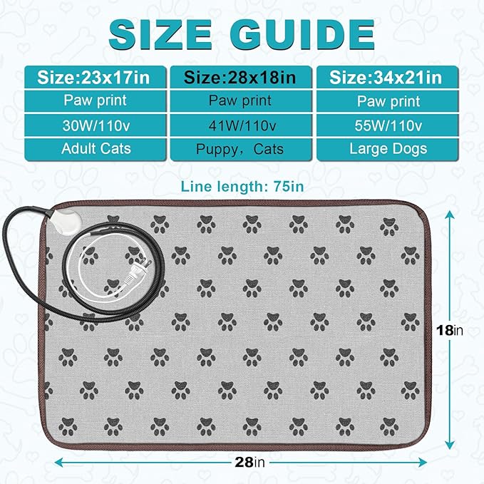 Dog Heating Pad, Heat Mat for Puppies, Waterproof Pet Heater, Whelping Heat Pad, Dog Beds for Indoor Dogs (Grey, 28x18 in)