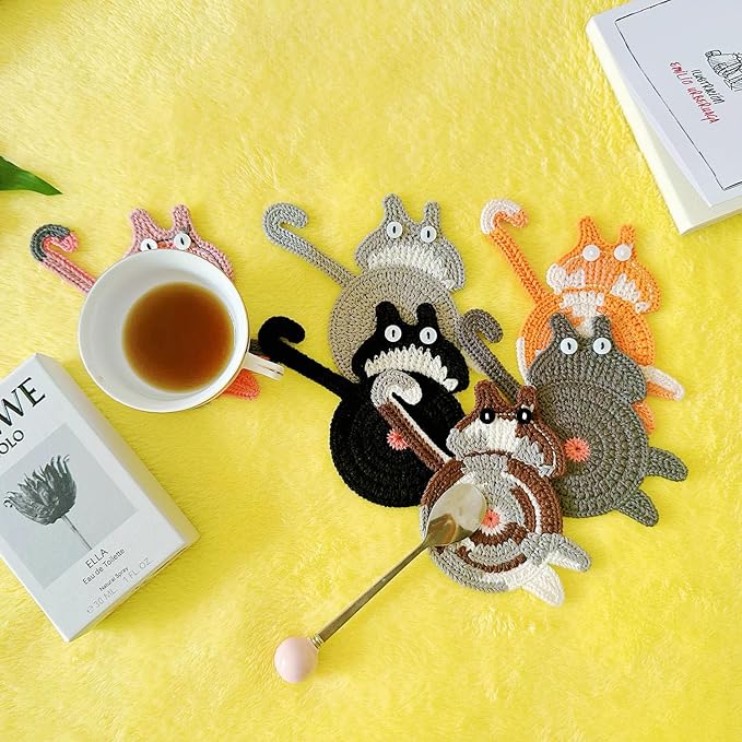 6pcs Cat Coasters for Drinks,Gifts for Cat Lovers,Cute Coasters for Coffee Table,Funny Coaster Set for Wooden Table