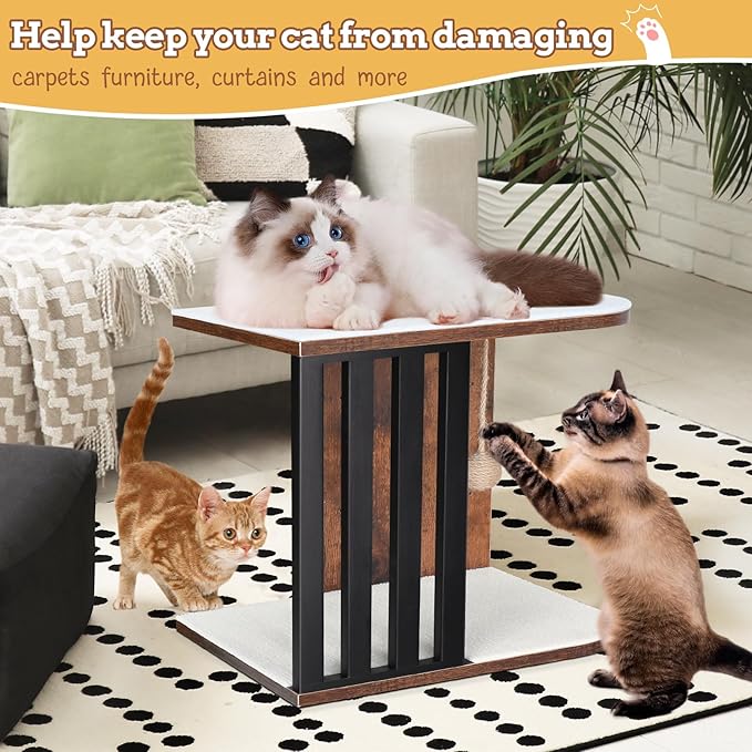 Cat Wall Shelves, 2-Tier Cat Wall Furniture, Small Cat Tree for Indoor Cats, Wood Cat Floating Shelf with Scratching Pad, Sisal Rope Ball, Wall Mounted Cat Tower Cat Perch for Nap, Climb, Play(Brown)