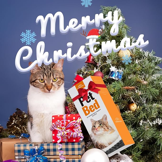 23in Round Cat Dog Bed for Large Medium Small Dogs Cats, Machine Washable Sleeping Sofa, Non-Slip Bottom Breathable Soft Calming Pet Cuddler for Indoor/Outdoor/Car/Cage, Navy Blue