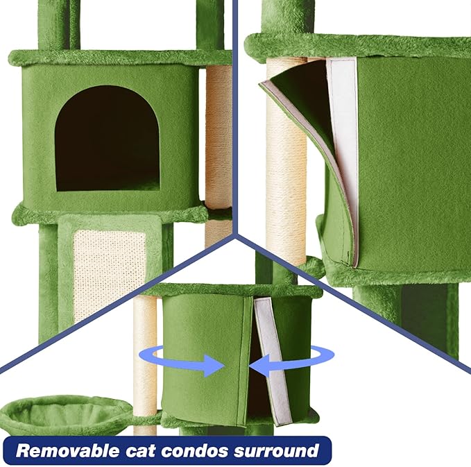 36.6" Medium Cat Tree House for Indoor Cats Soft Plush Multi-Level Cat Condo House with Hammock, Scratching Post, Green