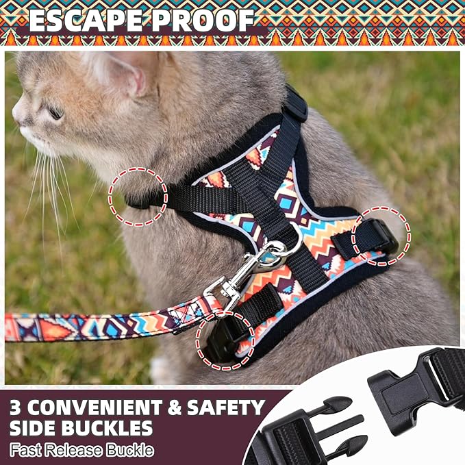 KOOLTAIL Cat Harness and Leash Set, Escape Proof for Safe Walking & Travel, Reflective Comfortable Easy Control Adjustable Kitten Harness for Boys&Girls Small Medium Large Cats Tribe M