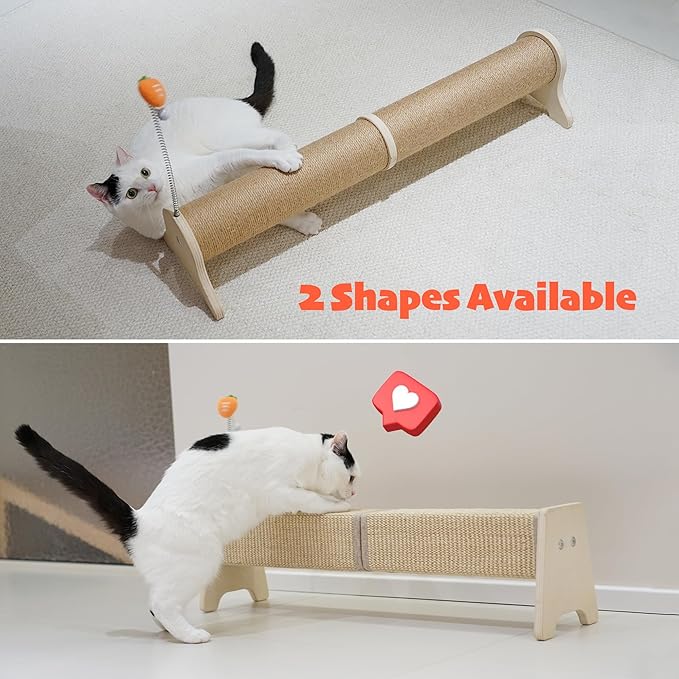 PETKARAY Horizontal Scratching Post, 30" Sisal Cat Scratch Post, Large Cat Scratcher with Spring Toy, Protect Furniture for Indoor Kitten
