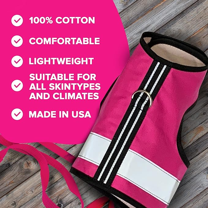 Reflective Cat Harness - High-Visibility Cat Vest for Day & Night | Secure, Breathable and Washable Cotton | Ideal for Walking & Traveling - Flamingo Pink, S to M